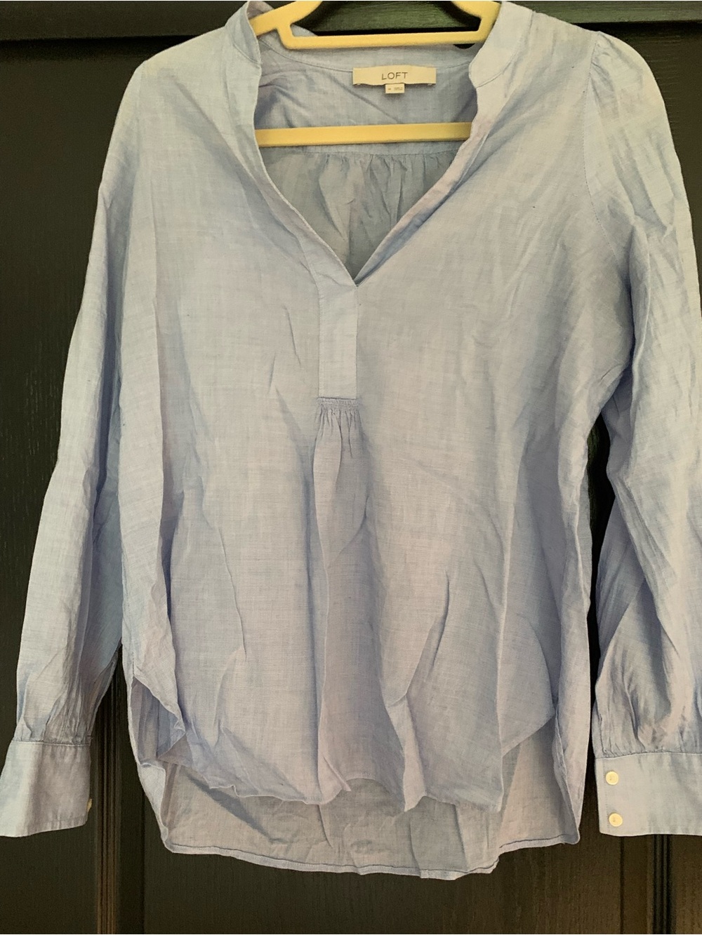 LOFT Linen Blend Tunic Top Womens Medium Blue Minimalist Coastal Office